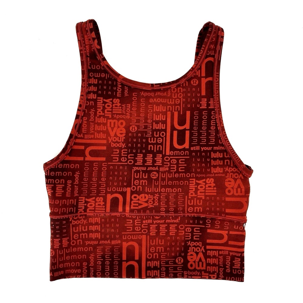 Lululemon Energy High-Neck Longline Bra Size 4 Red All Over Logo Print